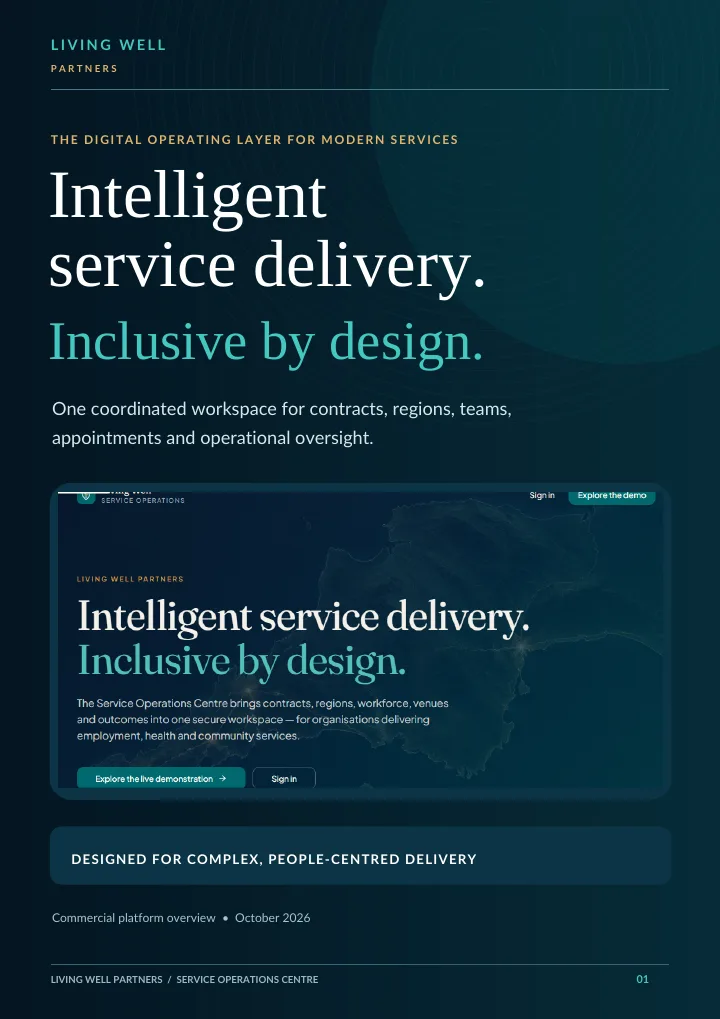 Cover of the Service Operations Centre service brochure, headed 'Intelligent service delivery. Inclusive by design.'